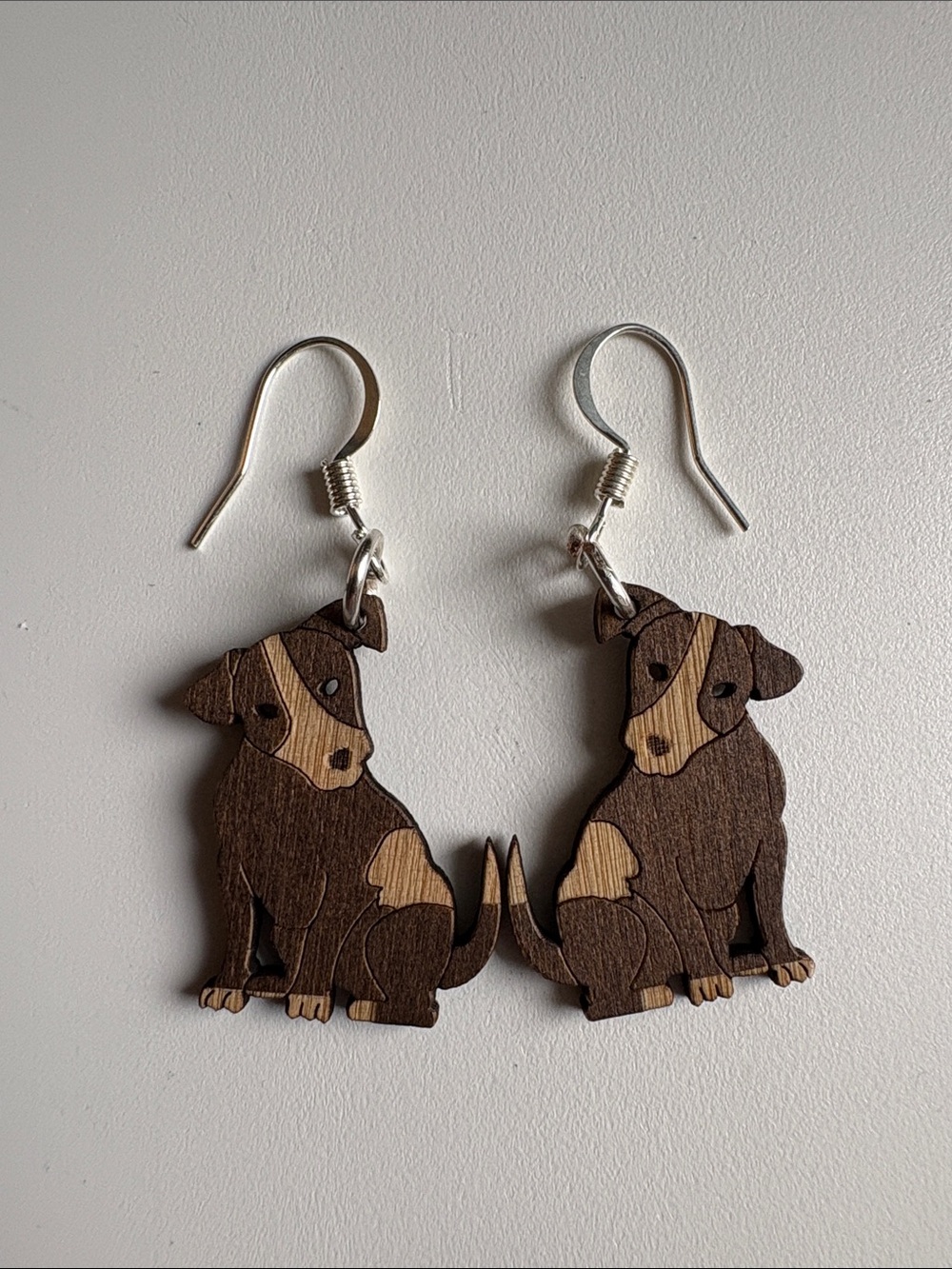 NWOT Wooden Brown Dog Earrings